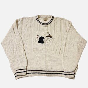 St Johns Bay Mens Knit Pullover Sweater XL Embroidered Retriever Duck Hunt Vtg